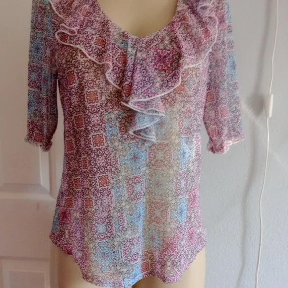 Perseption Pink and Blue Patterned Blouse - Picture 4 of 9